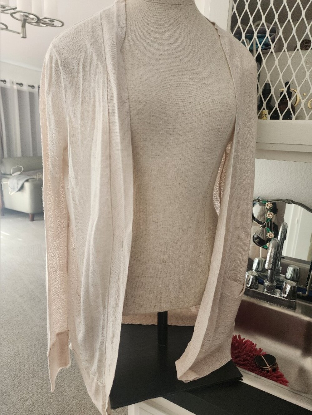 360 Sweater Light Pink Open-Front Cardigan
